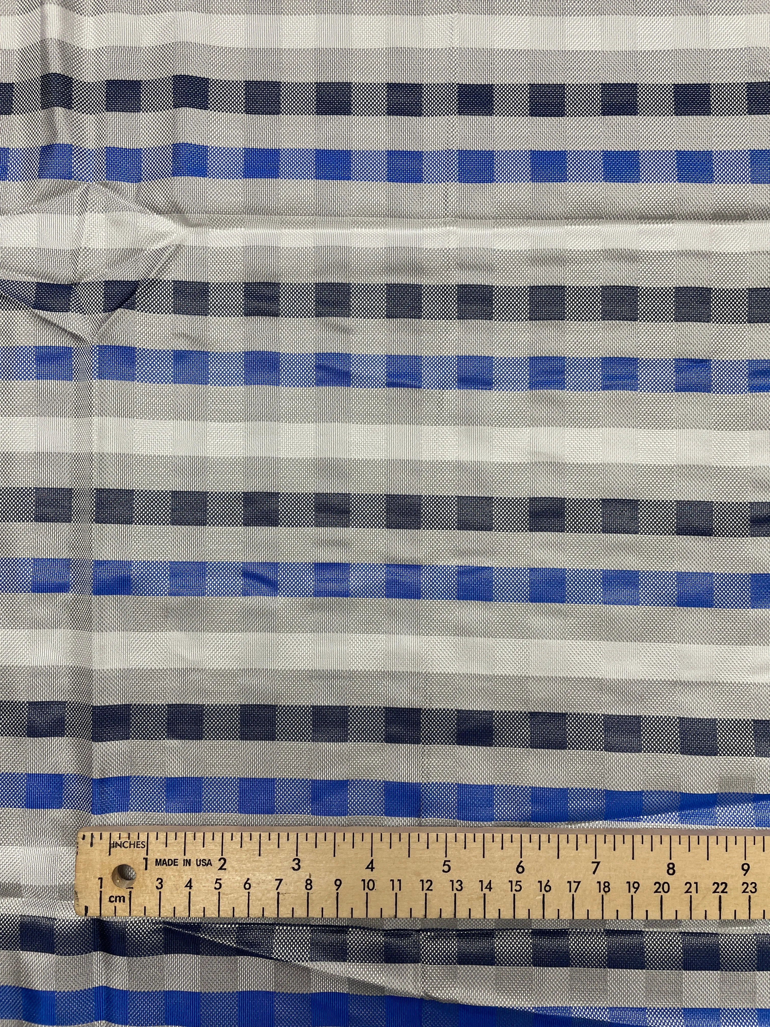 1  YD Tie Silk Yarn-Dyed Plaid - Gray, Royal Blue, Navy Blue and White