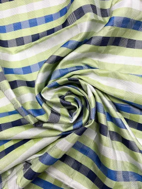 1  YD Tie Silk Yarn-Dyed Plaid - Lime Green, Royal Blue, Navy Blue and White