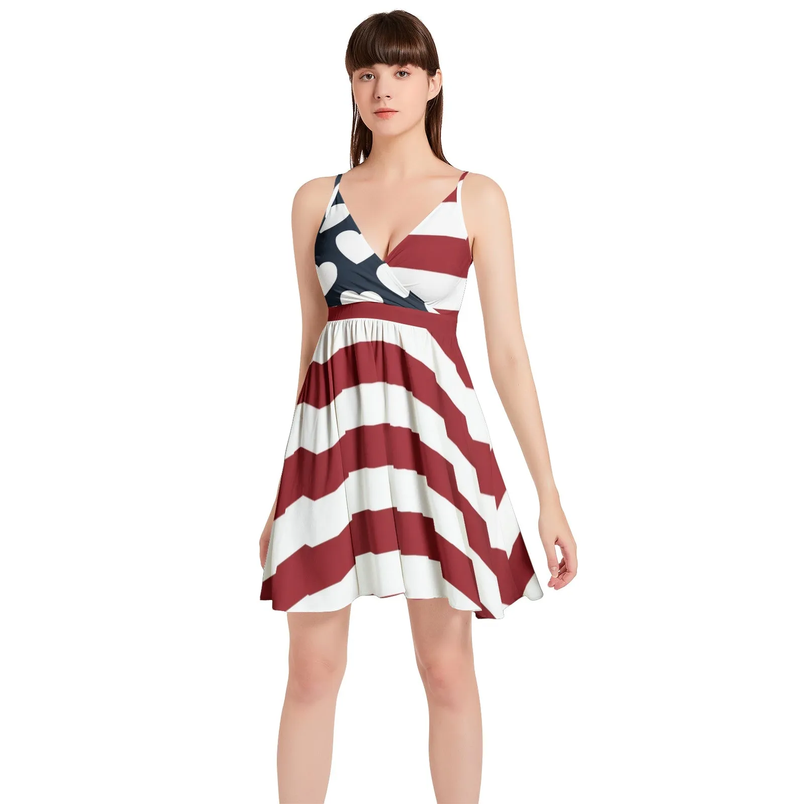 Americana USA Spaghetti Strap Sleeveless Falred Hem Short Dress