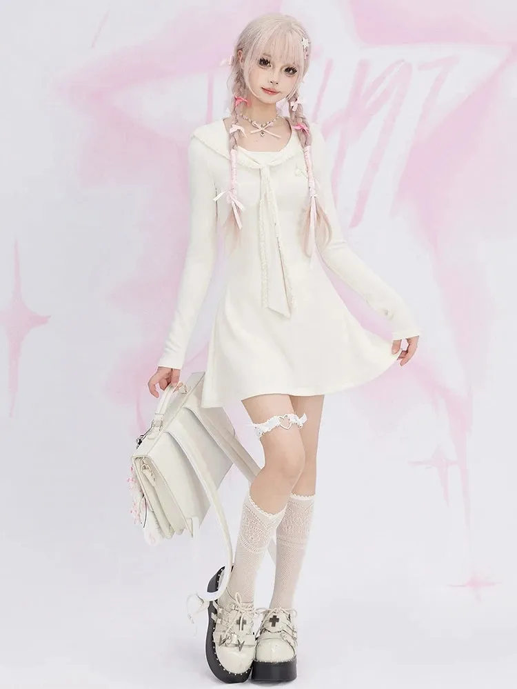 Apricot Sailor Collar High Waist Knitted Dress