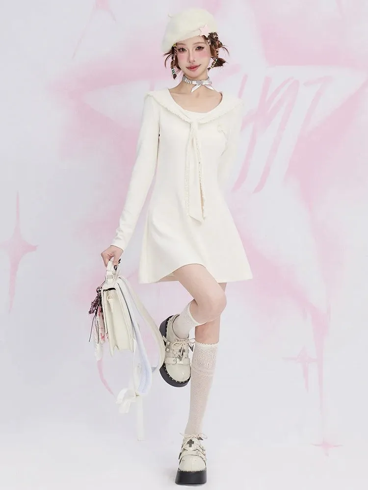Apricot Sailor Collar High Waist Knitted Dress