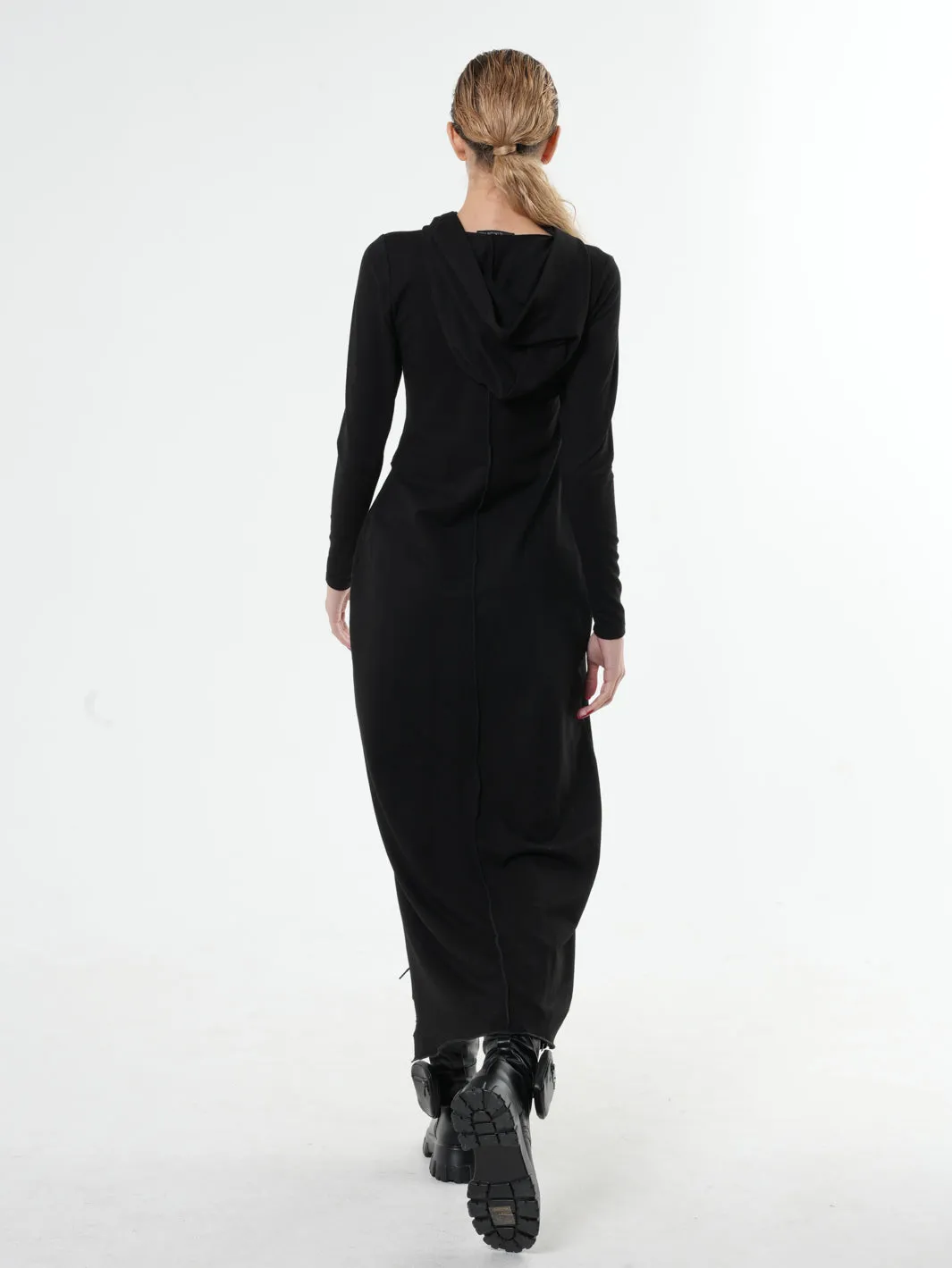 Asymmetric Hooded Black Dress