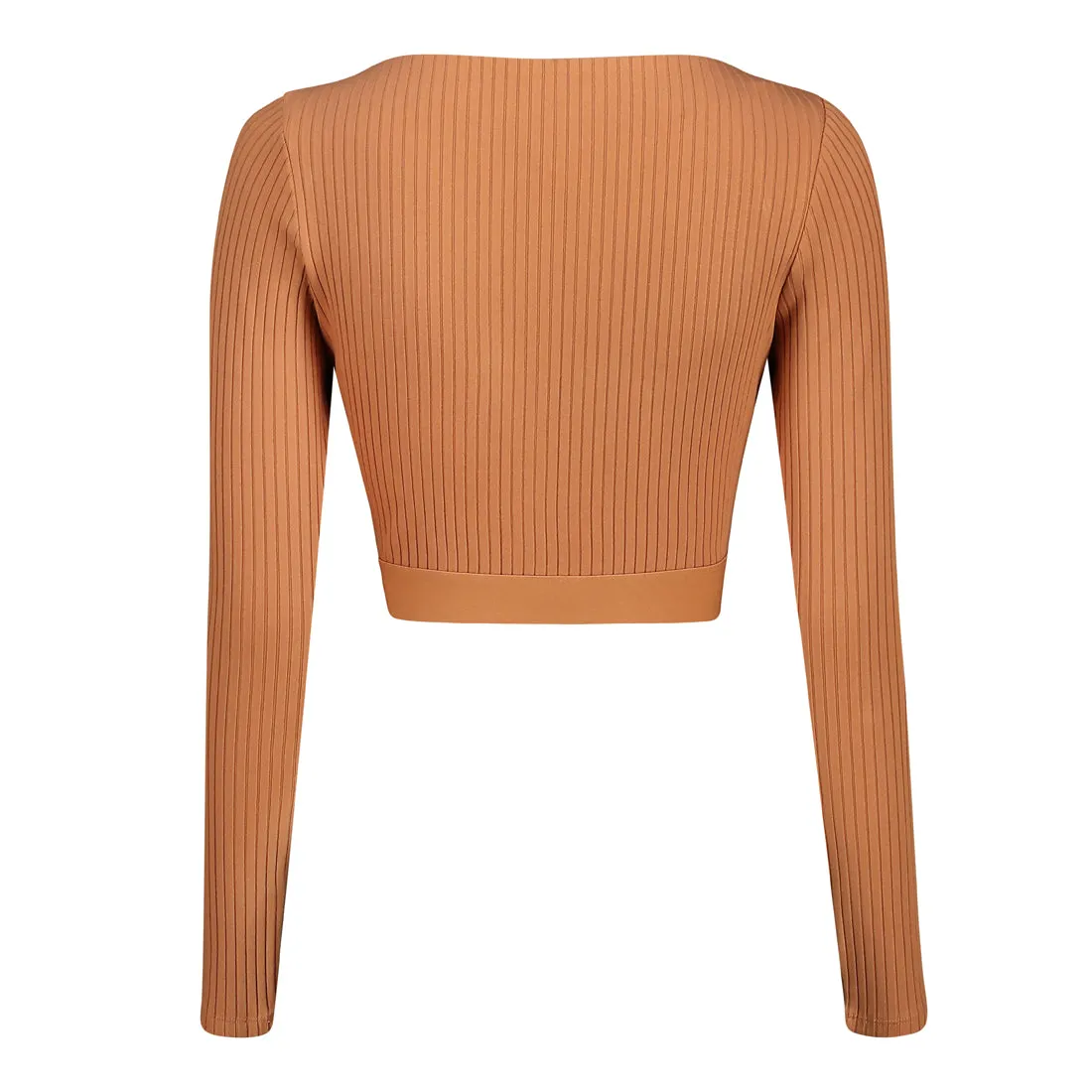 AVA RIB BOATNECK CROP TOP WITH LOGO ELASTIC DARK CAMEL