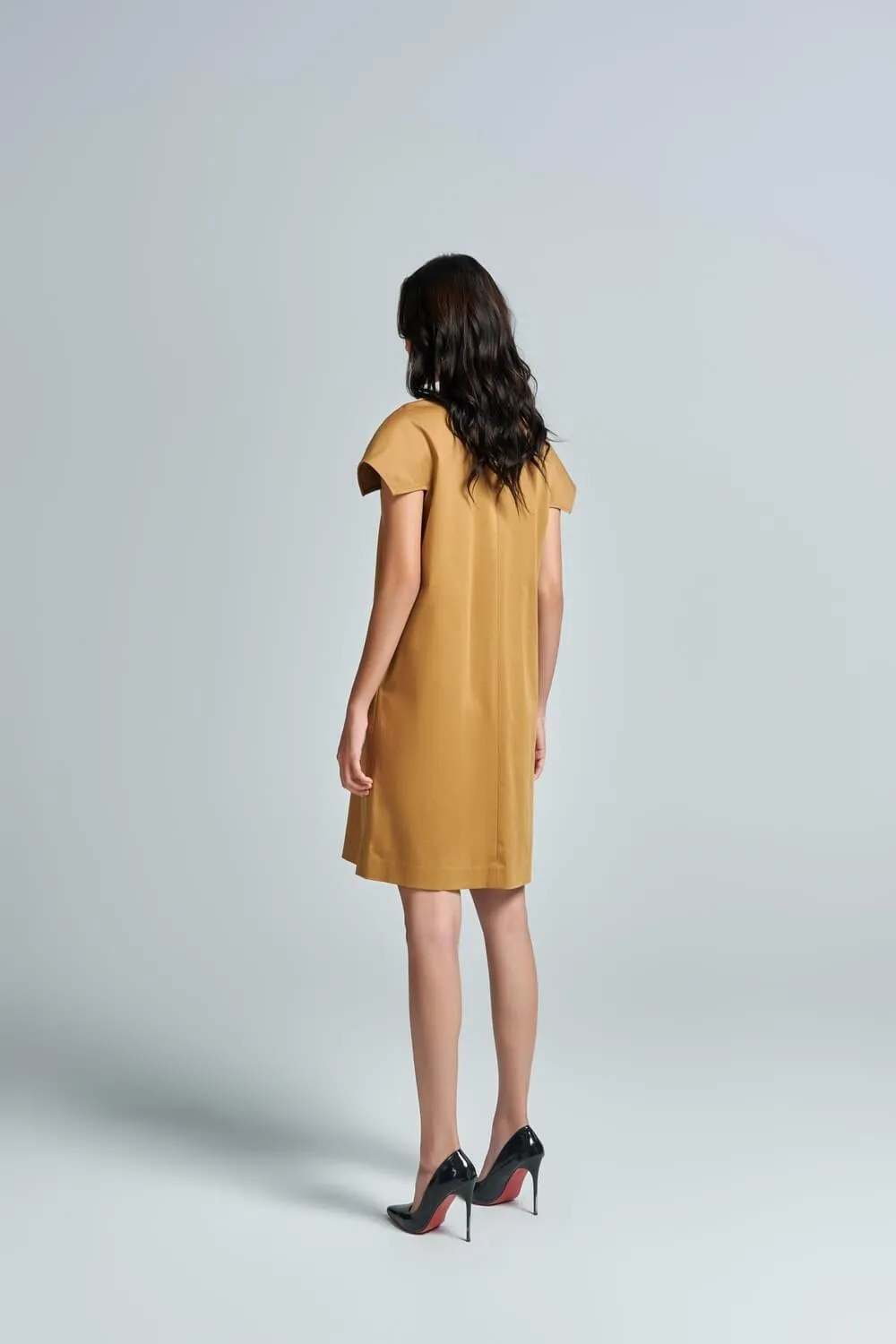 Aviva Straight V-Neck Khaki Mini Dress