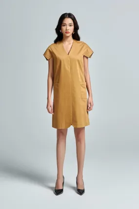 Aviva Straight V-Neck Khaki Mini Dress