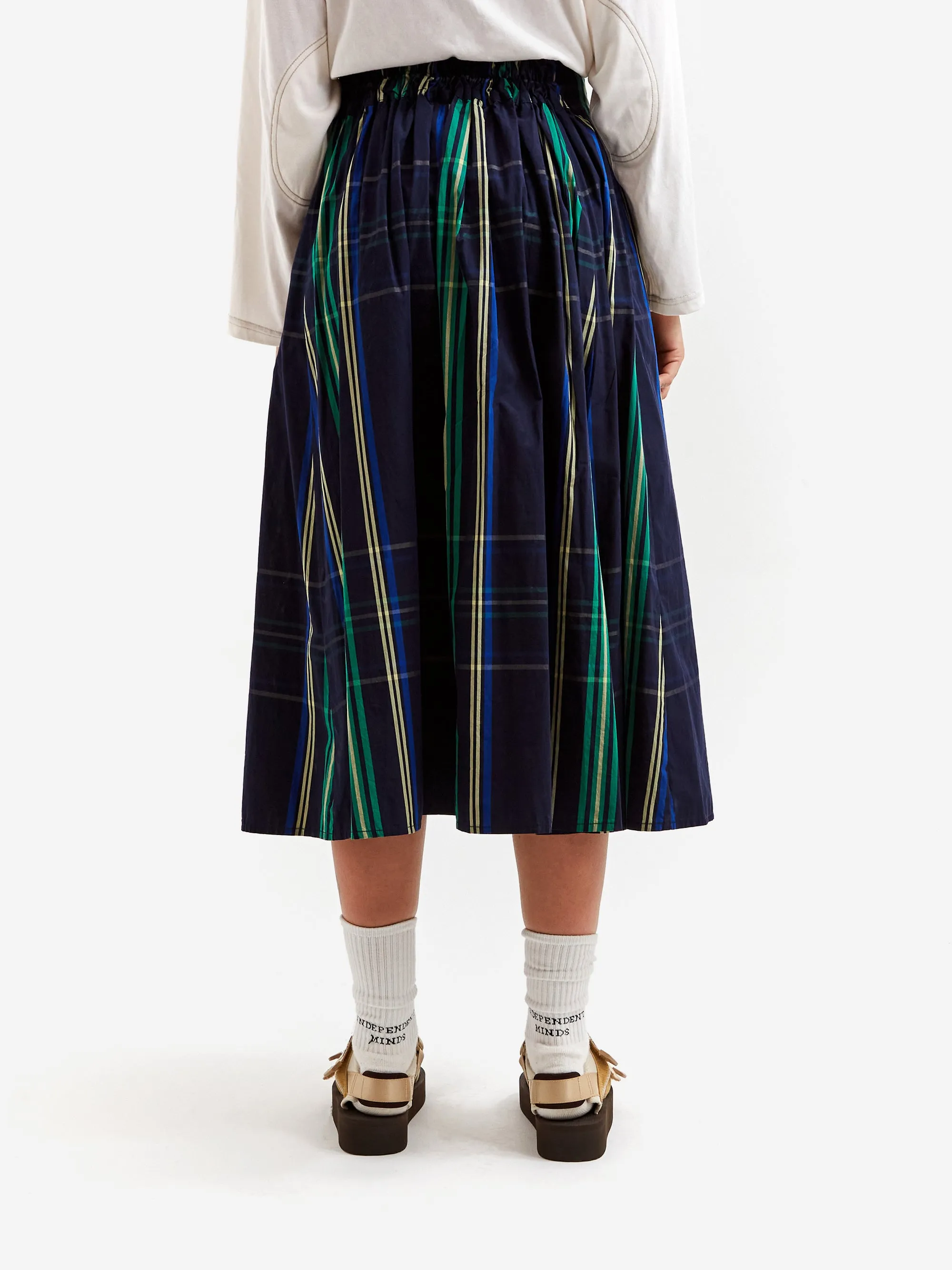 Navy Plaid Maxi Skirt with Wide Hem by Beams Boy