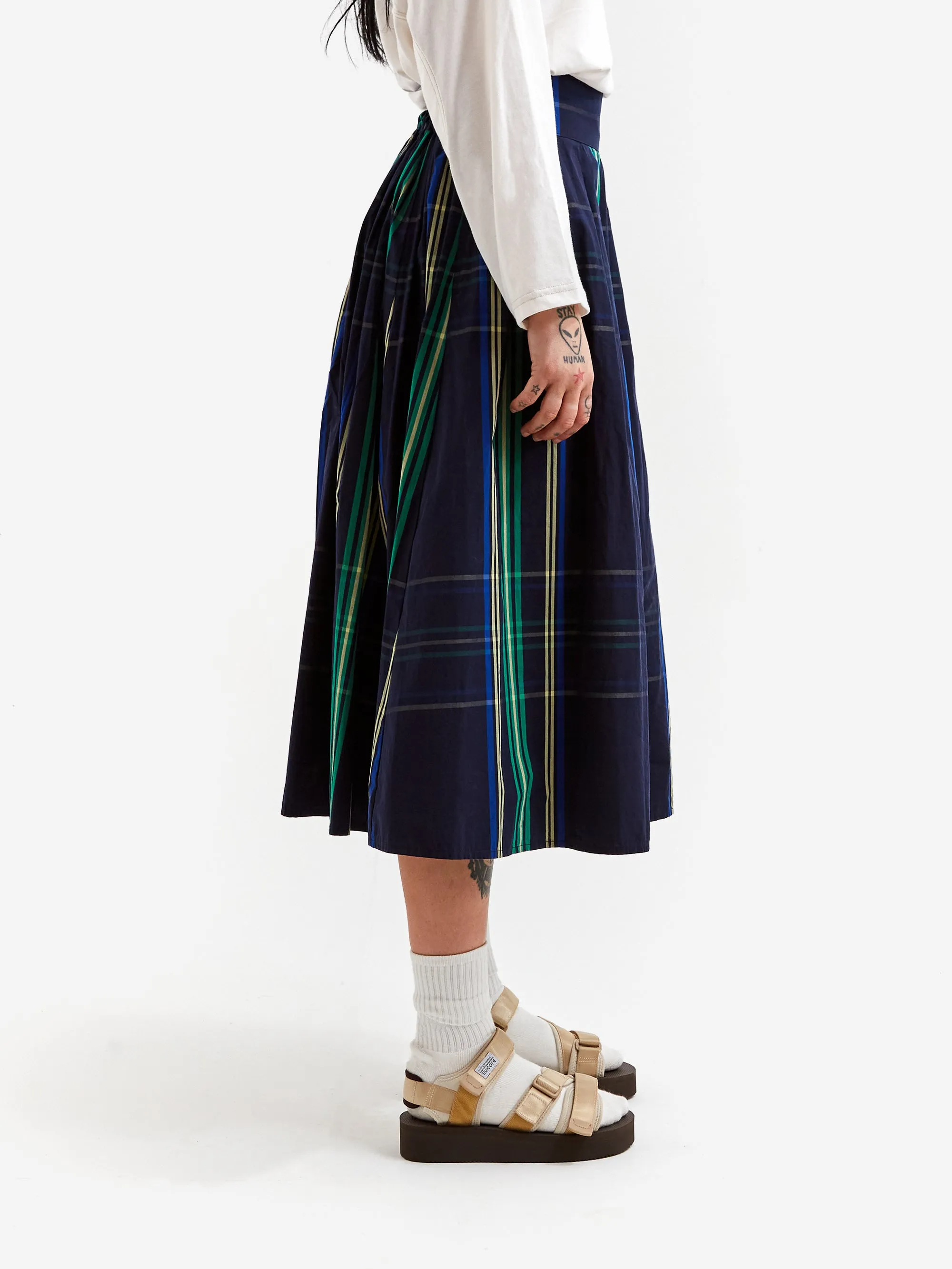 Navy Plaid Maxi Skirt with Wide Hem by Beams Boy