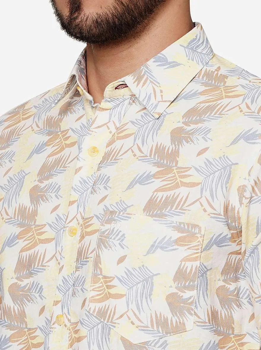Beige Printed Slim Fit Casual Shirt | JadeBlue