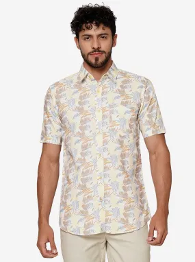 Beige Printed Slim Fit Casual Shirt | JadeBlue
