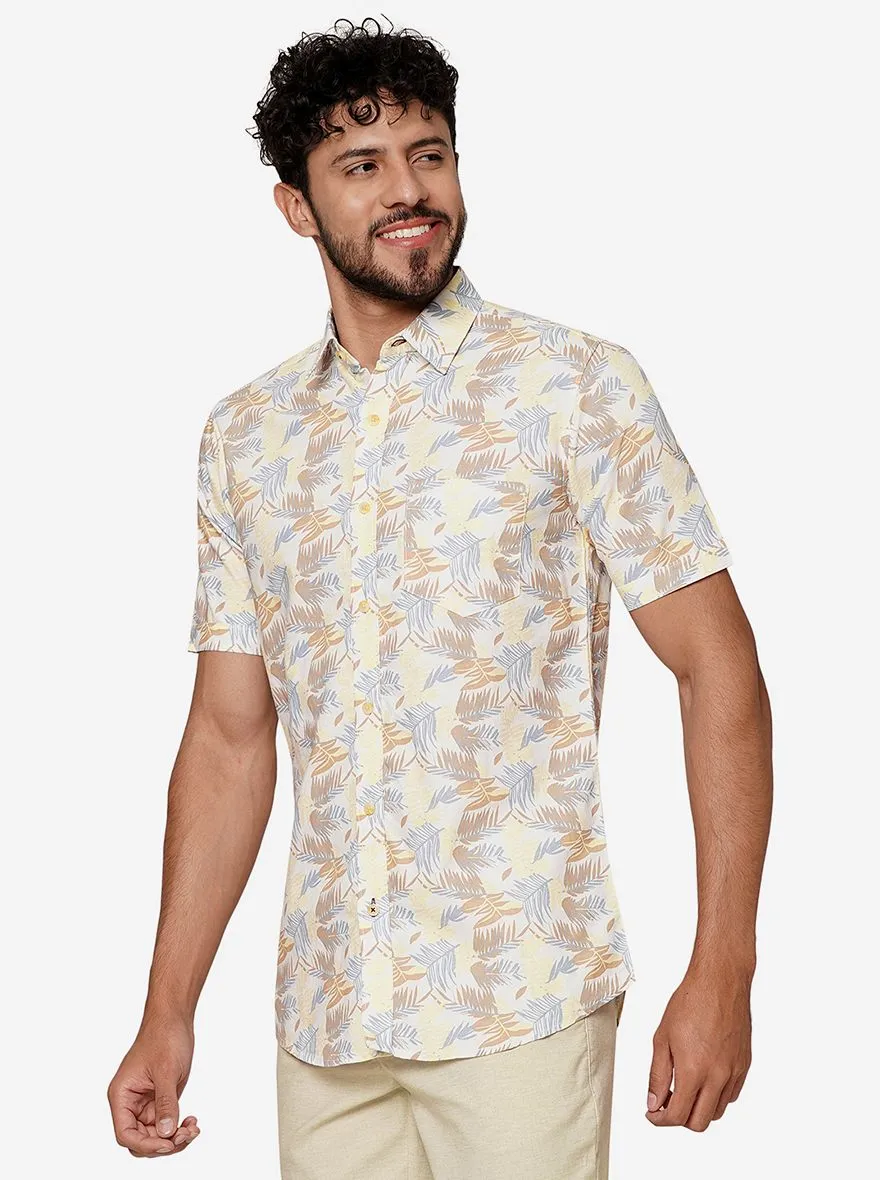 Beige Printed Slim Fit Casual Shirt | JadeBlue