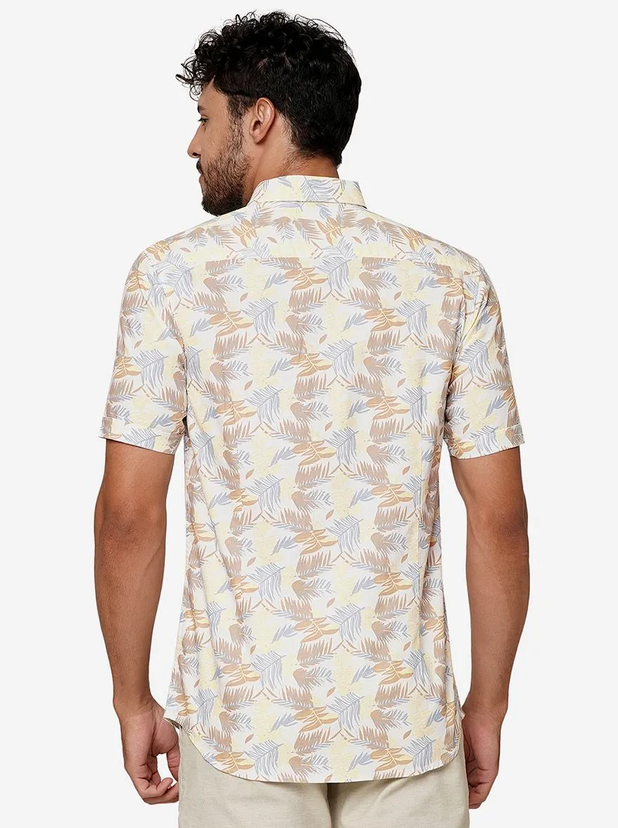 Beige Printed Slim Fit Casual Shirt | JadeBlue