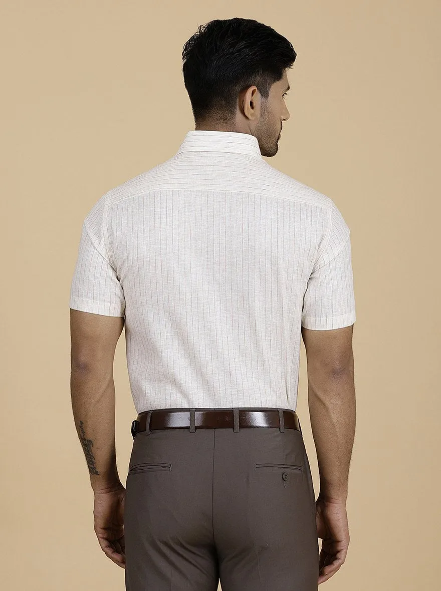 Beige Striped Slim Fit Formal Shirt | Greenfibre