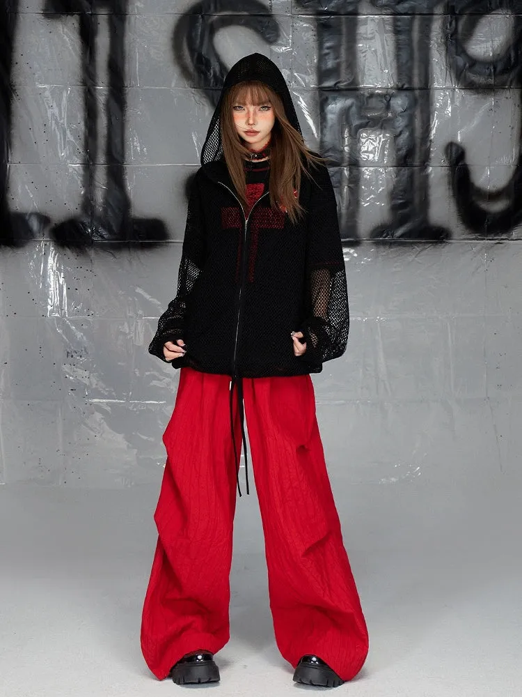 Black Hollow-out Heart Applique Zip Closure Long Sleeves Knitted Top
