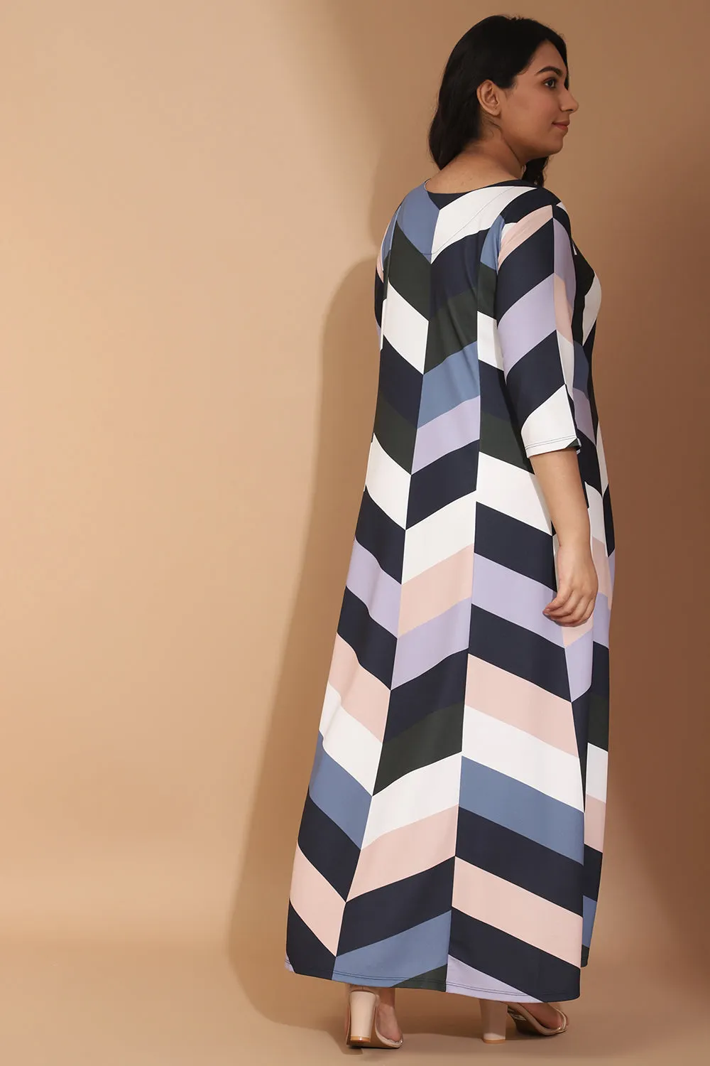 Blue Chevron Play Printed Maxi Dress