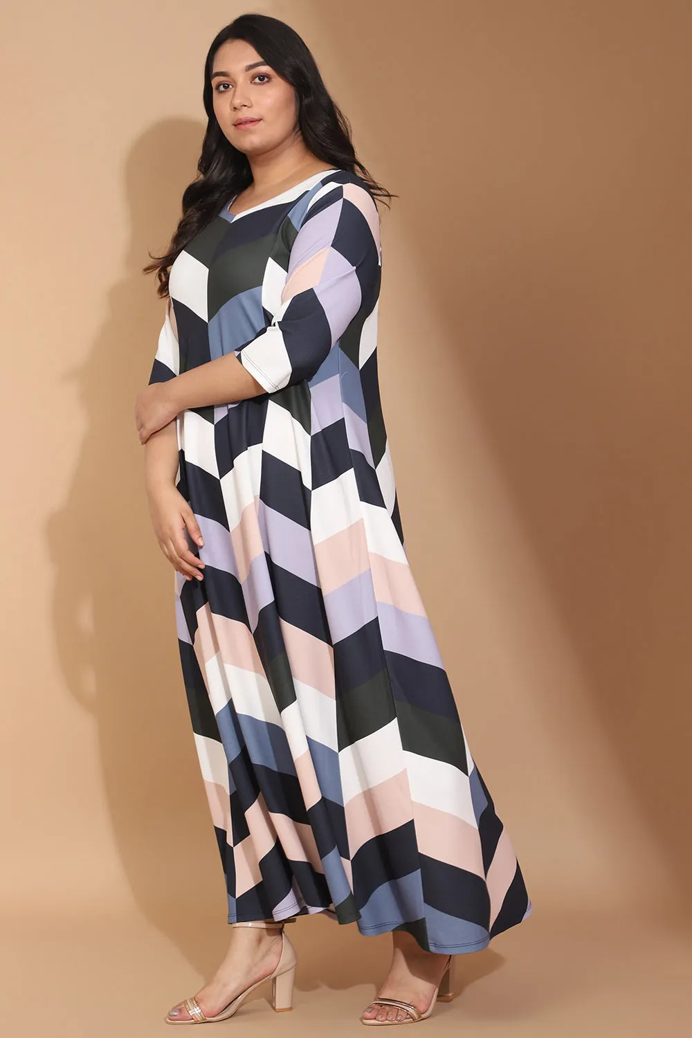 Blue Chevron Play Printed Maxi Dress