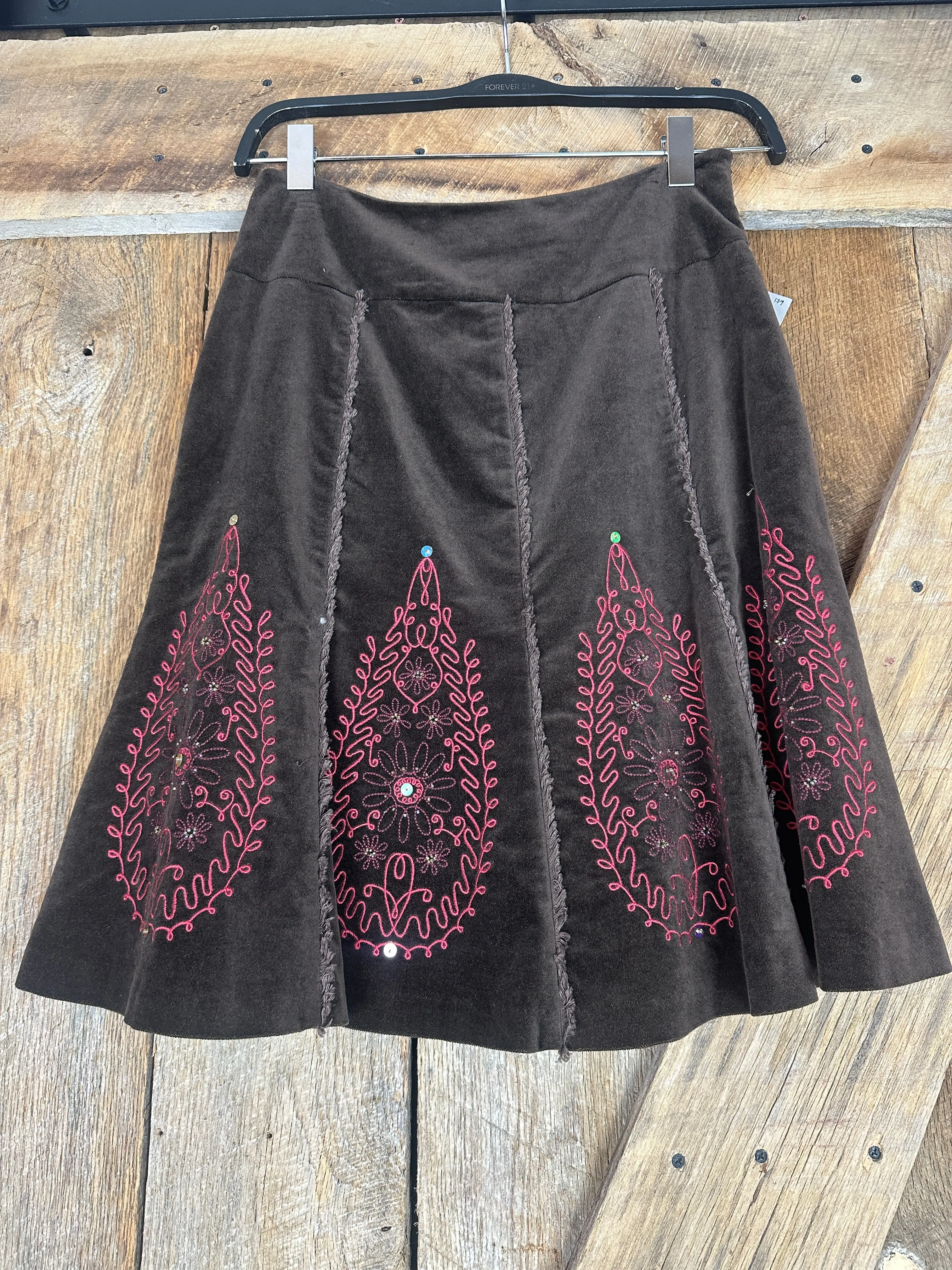 Boho Velvet A Line Skirt