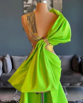 Brylee Elegant Neon Green Evening Dress