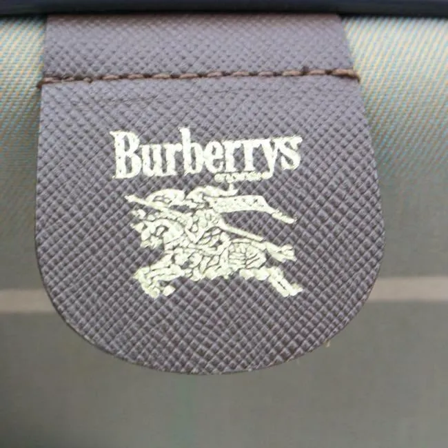 Burberry Window Pane Purses Greenish Khaki Red And Cream Plaid Heavy Canvas And Brown Leather Fabric