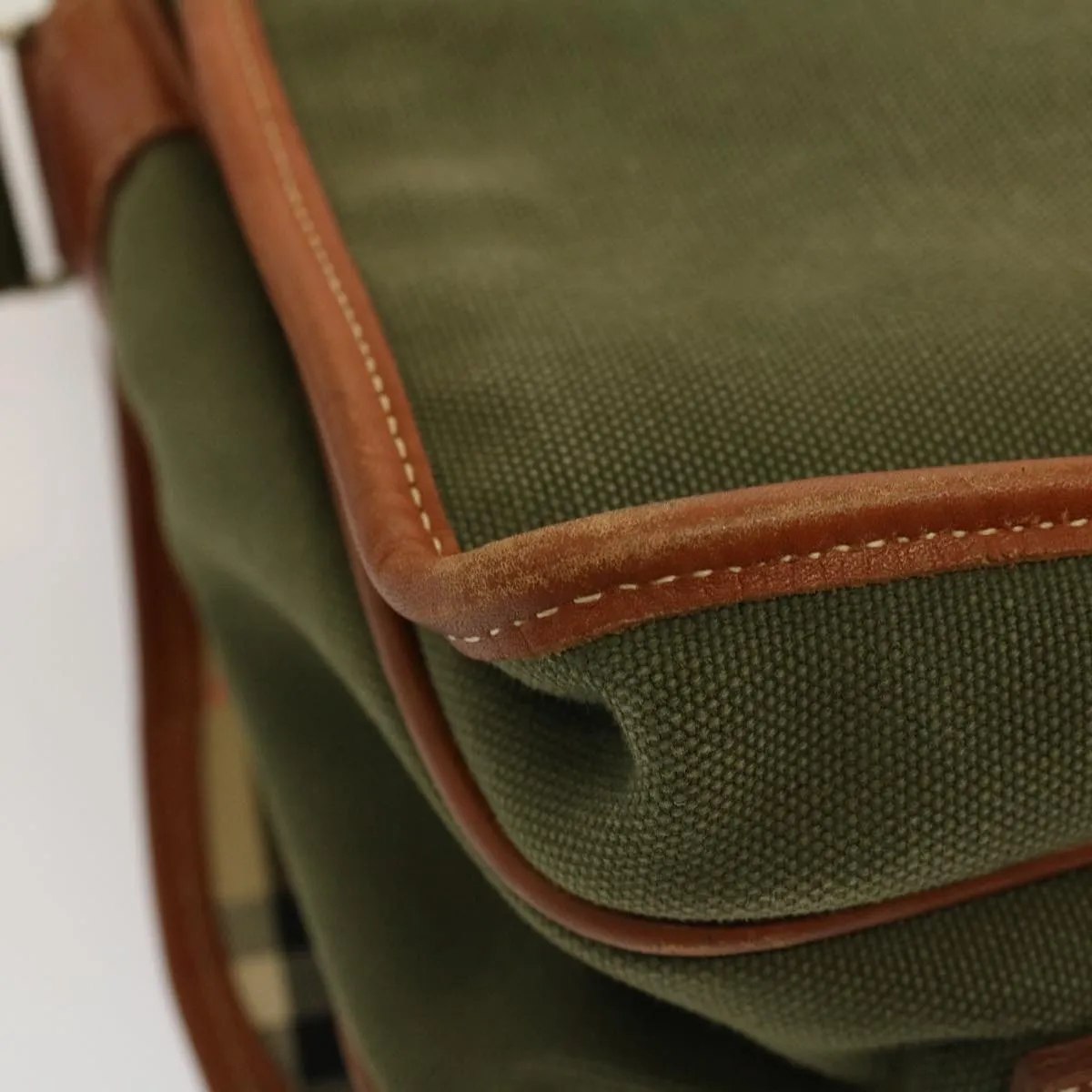 BURBERRYSs Shoulder Bag Canvas Khaki Auth bs9442
