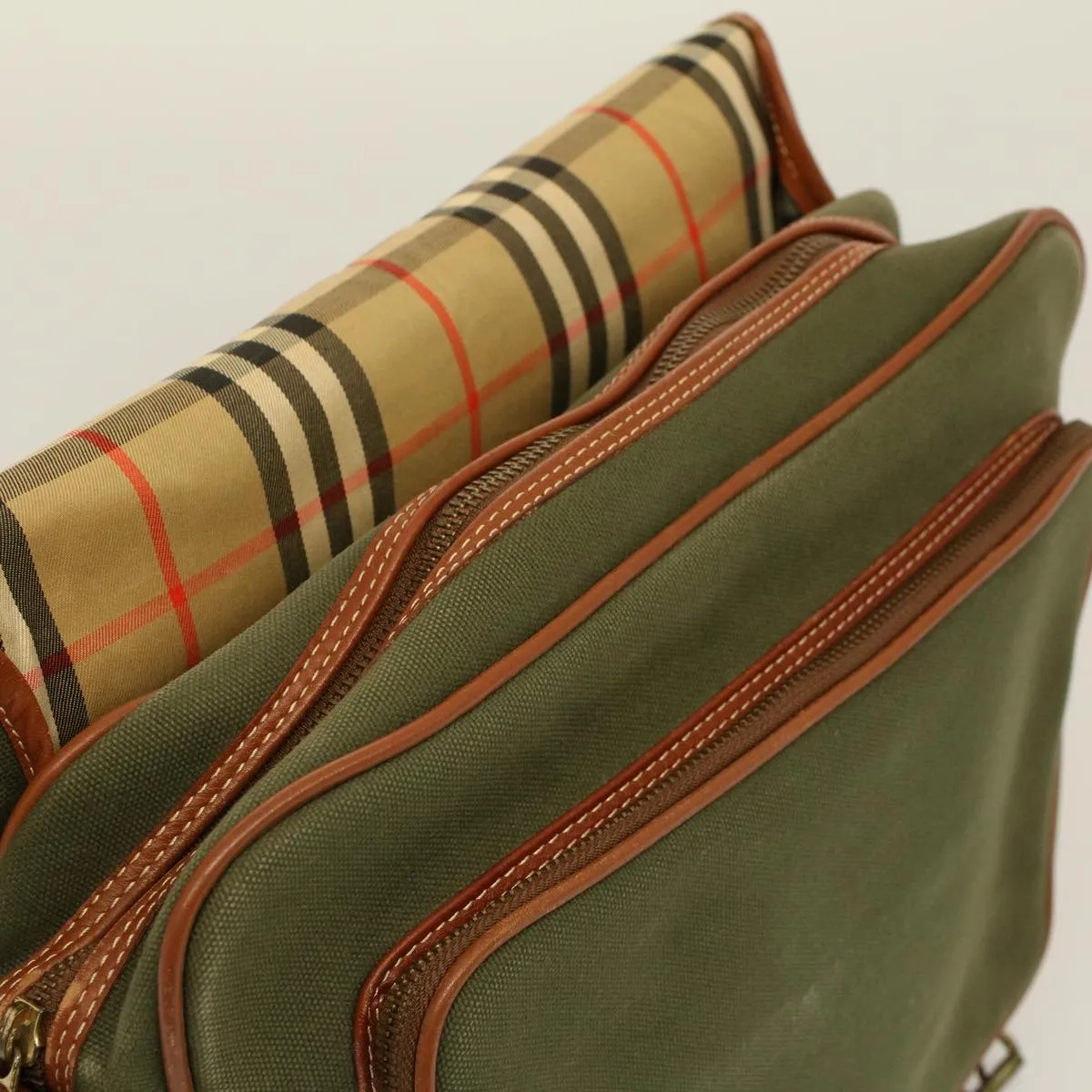BURBERRYSs Shoulder Bag Canvas Khaki Auth bs9442