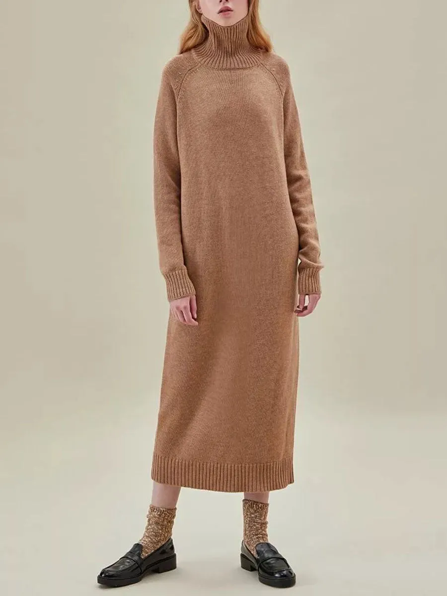 Casual Long Sleeve High Neck Knitted Maxi Dress