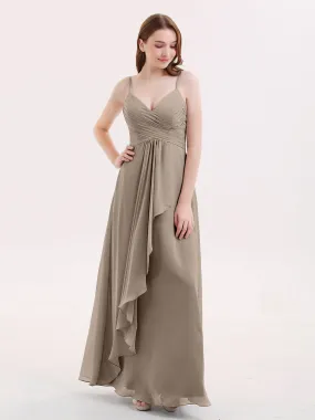 Chiffon Bridesmaid Dresses with Cascade Skirt-Taupe