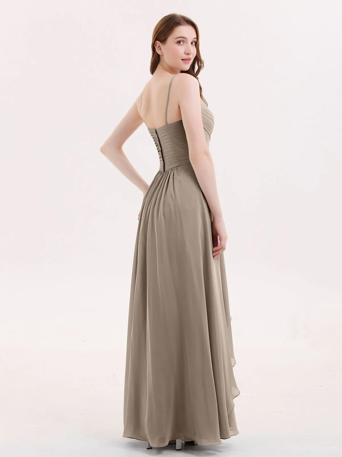 Chiffon Bridesmaid Dresses with Cascade Skirt-Taupe