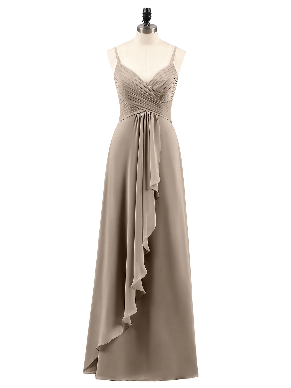 Chiffon Bridesmaid Dresses with Cascade Skirt-Taupe