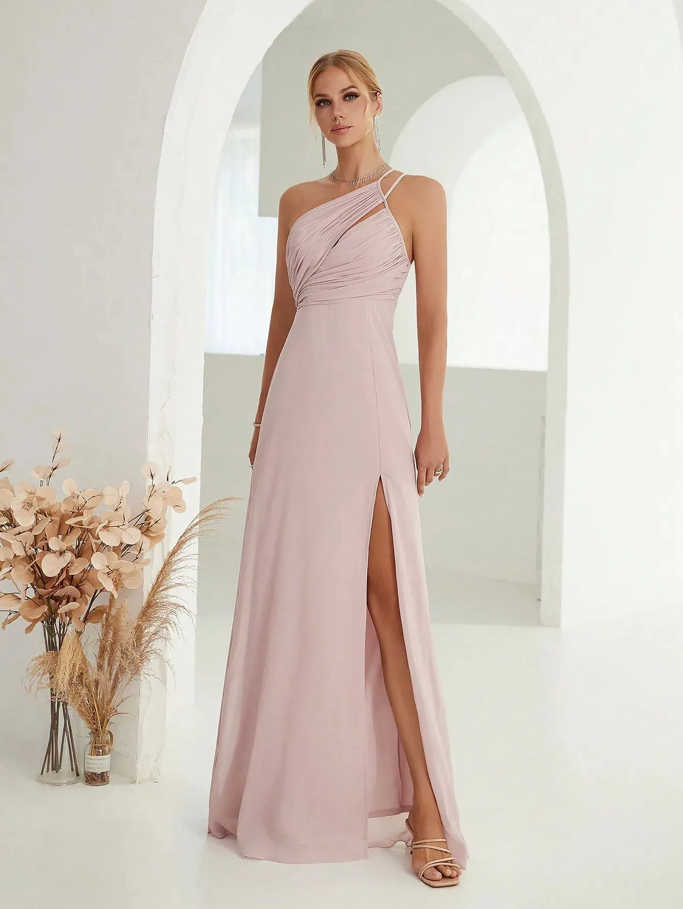 Chiffon One Shoulder Wedding Guest Party Dress
