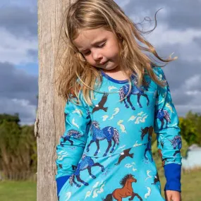 Coddi & Womple LS dress - Storm Horses Blue