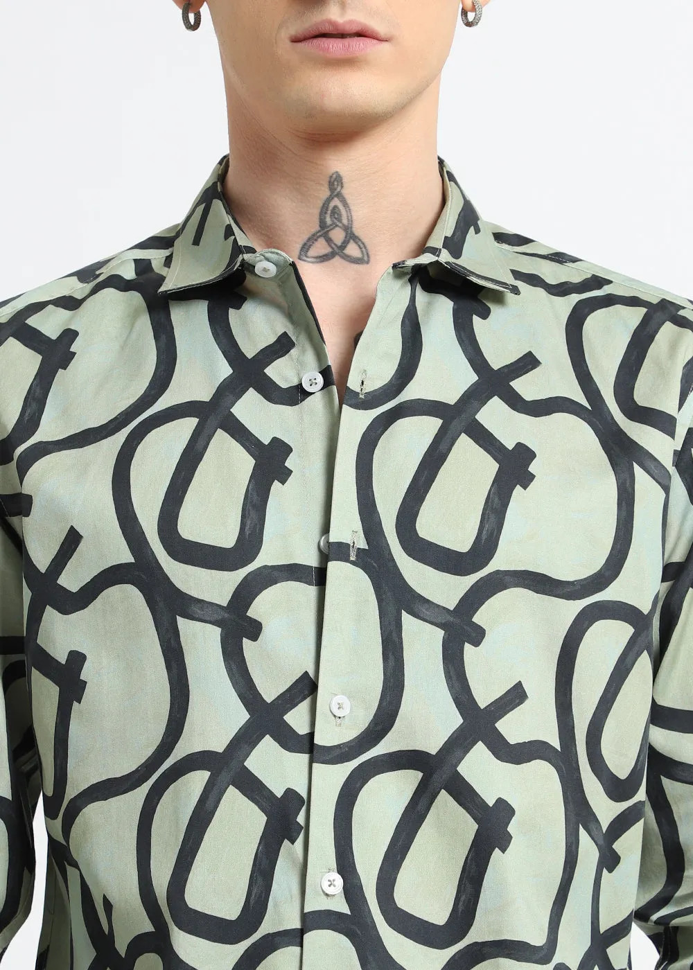 Contour Lines Green Printed Shirt