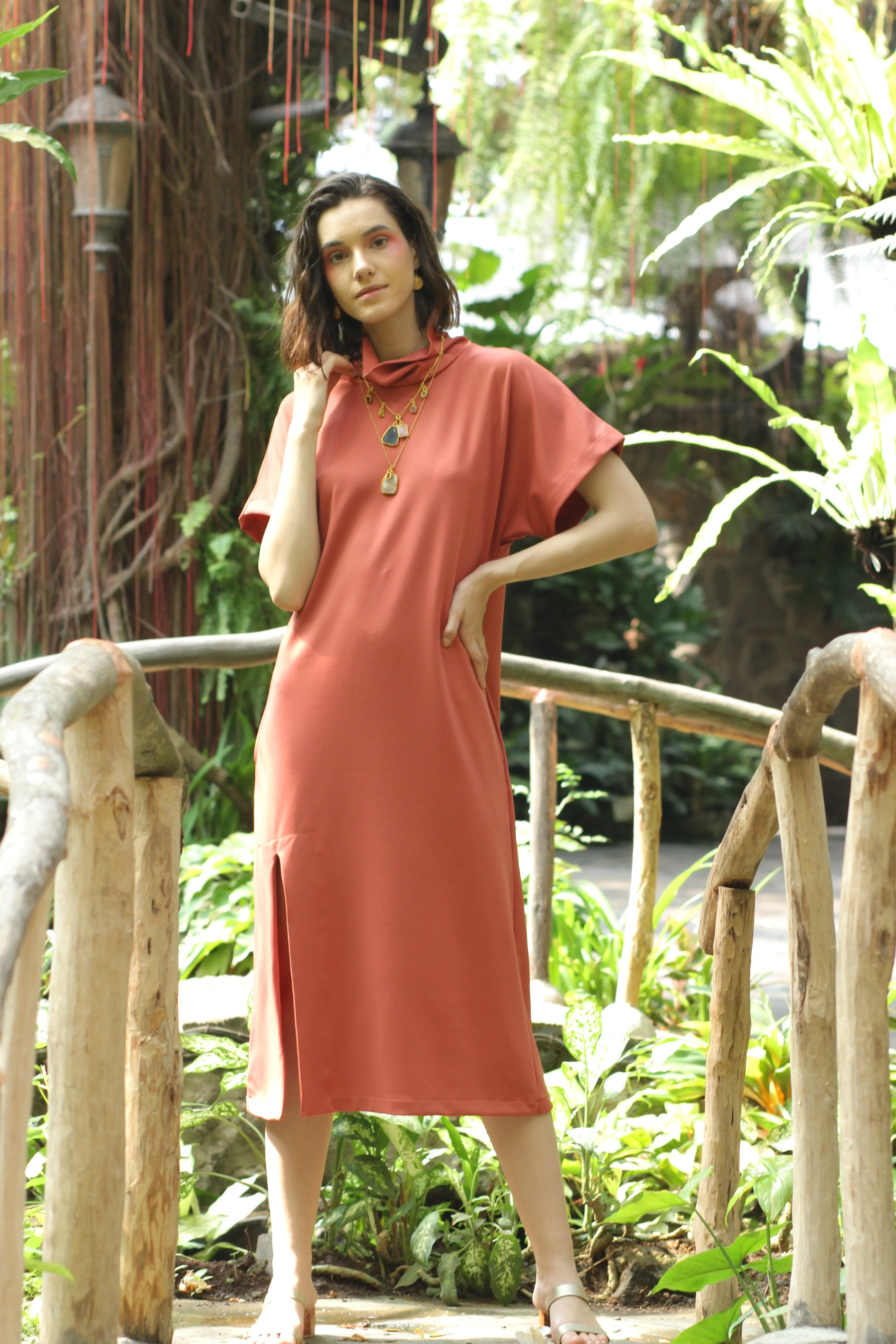 Coraline Turtle Neck Front Slit Maxi Dress