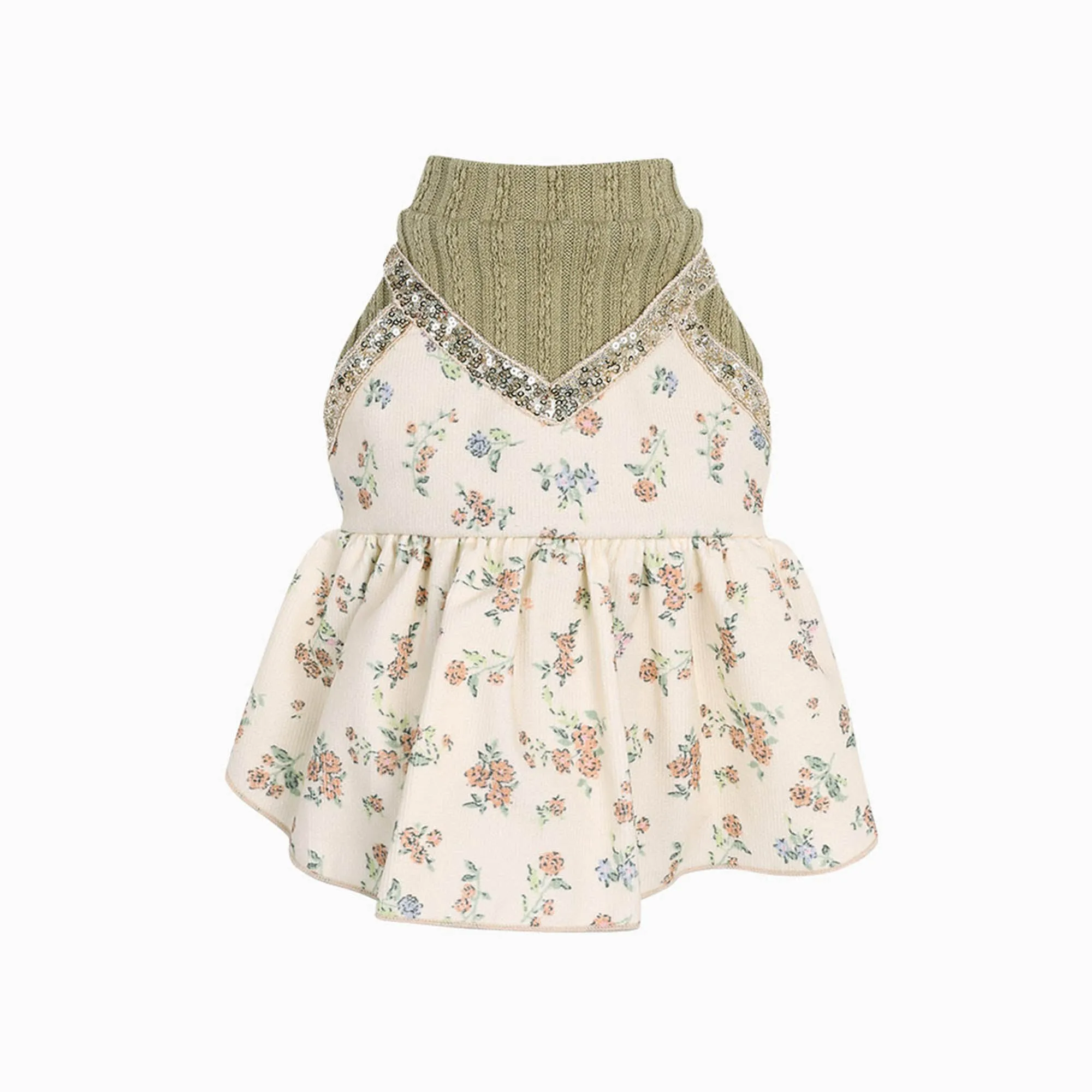 Cottage Rose Sequin Dress - Khaki