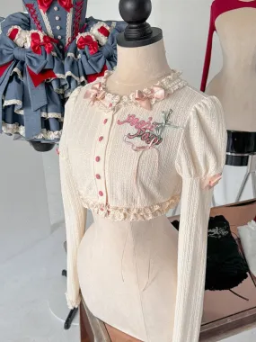 Creamy Embroidery Detail Long Sleeves Knitted Top