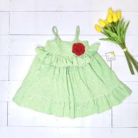 Dahlia Dress in Green Seersucker