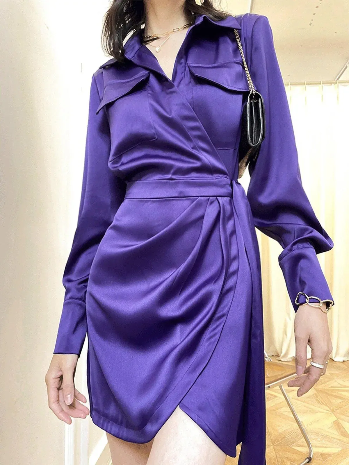 Drop Sash Long Sleeve Shirtdress