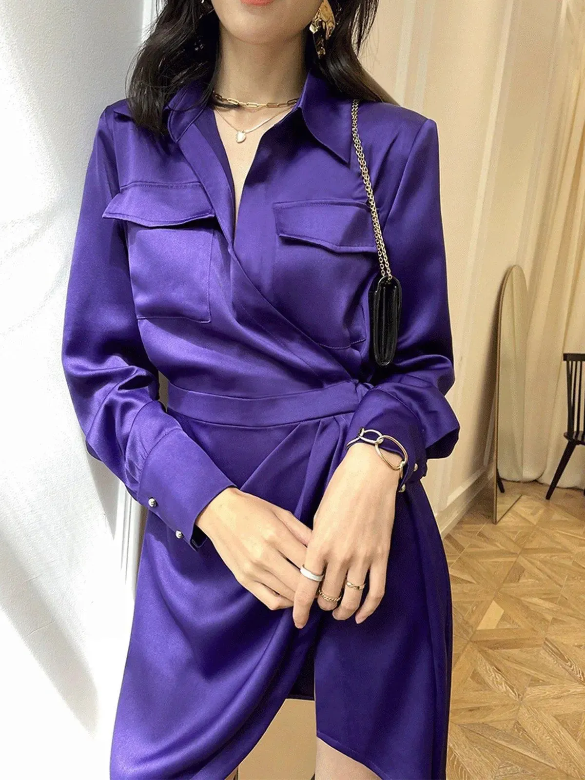 Drop Sash Long Sleeve Shirtdress
