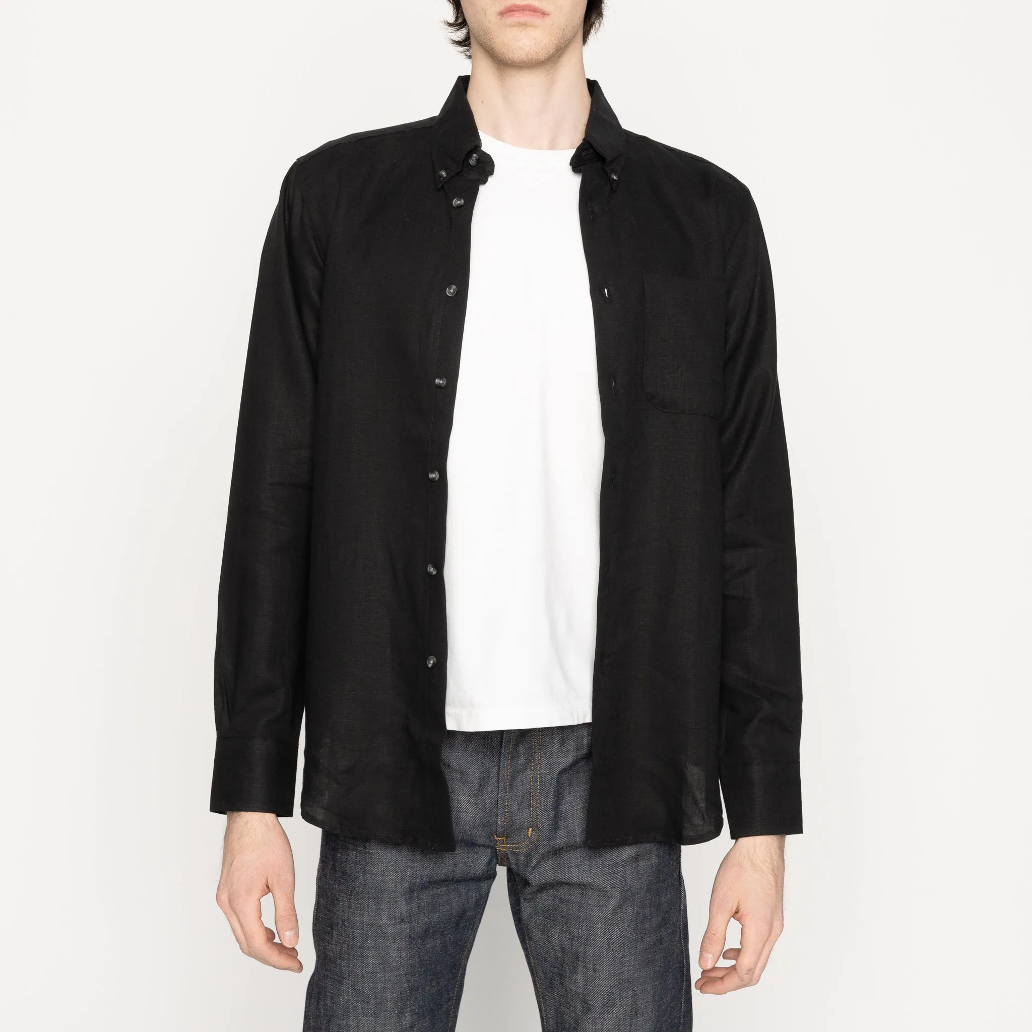 Fine French Linen Canvas Shirt in Black - Easy Fit