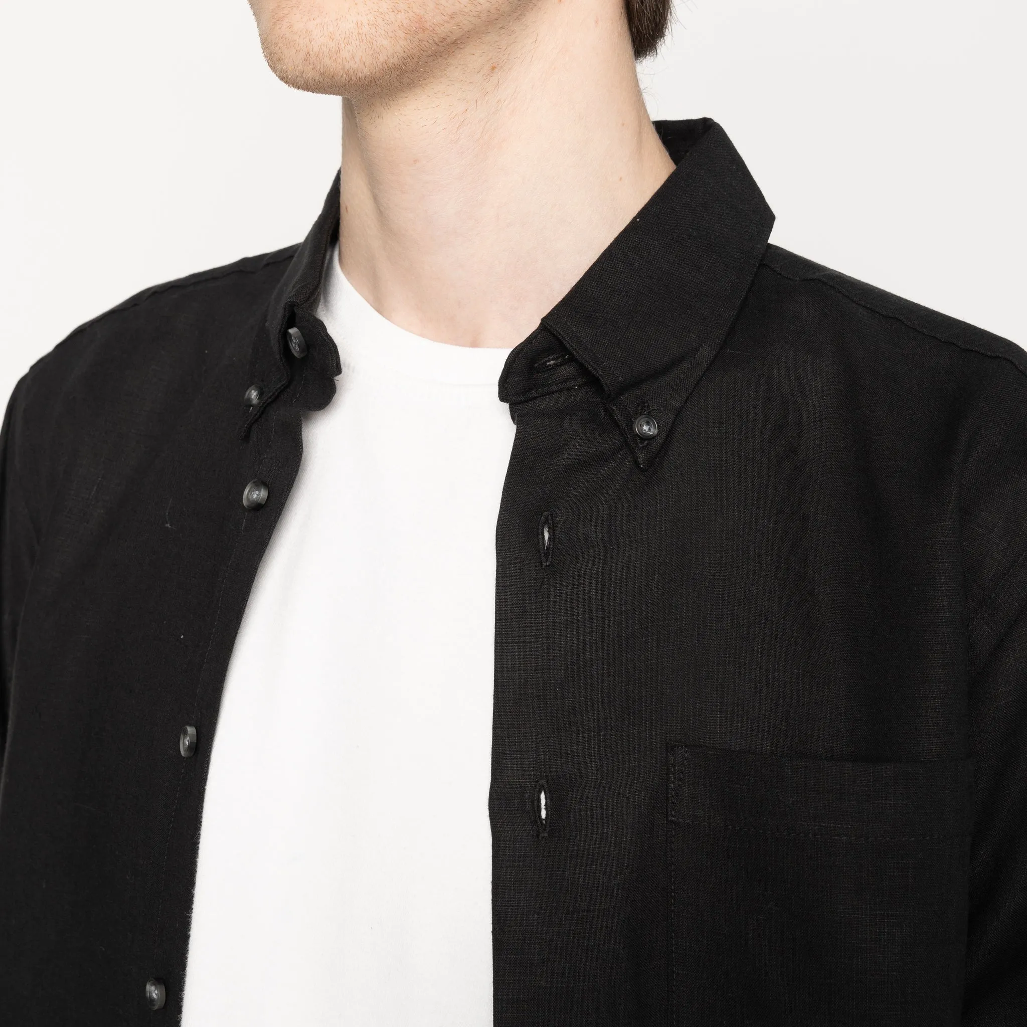 Fine French Linen Canvas Shirt in Black - Easy Fit