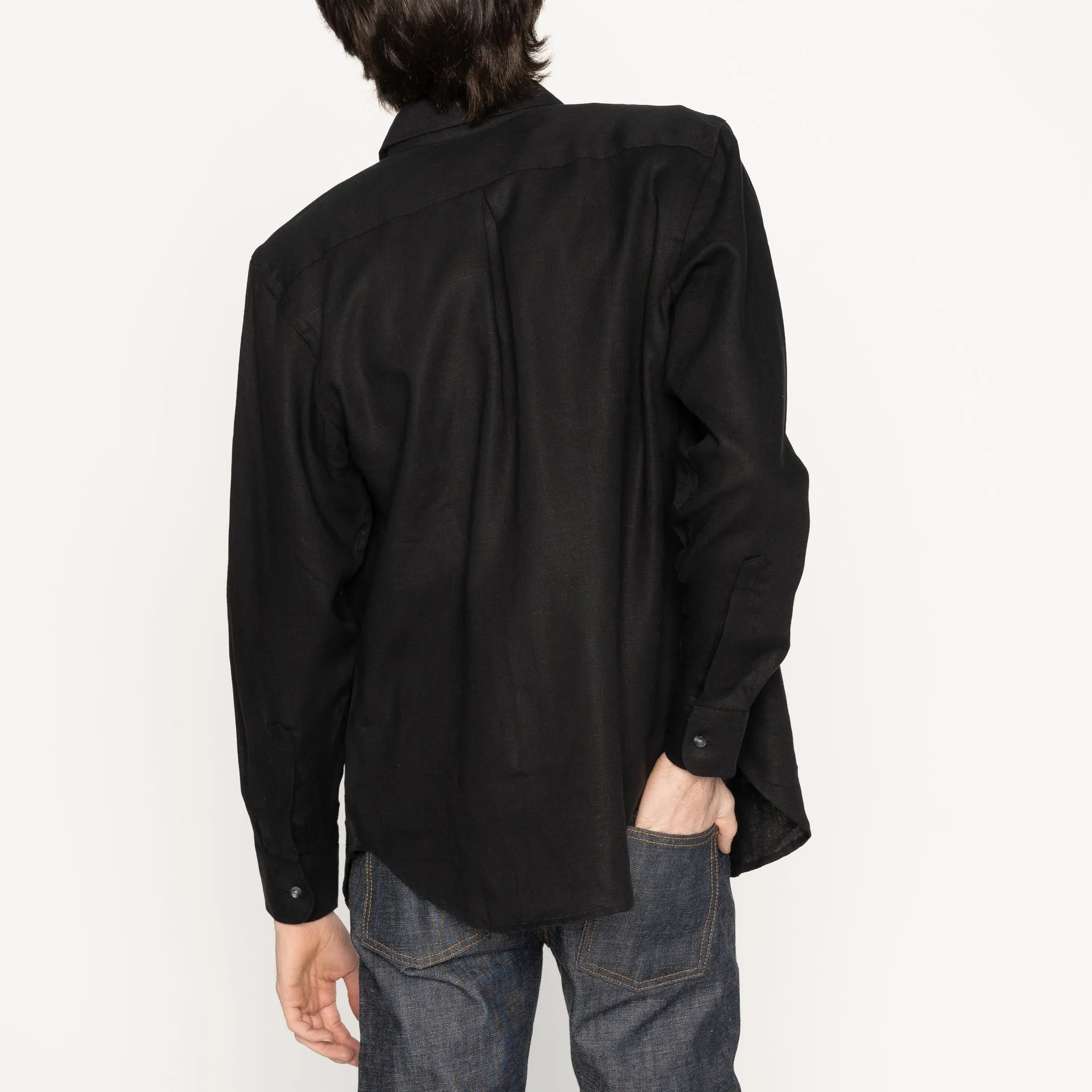 Fine French Linen Canvas Shirt in Black - Easy Fit