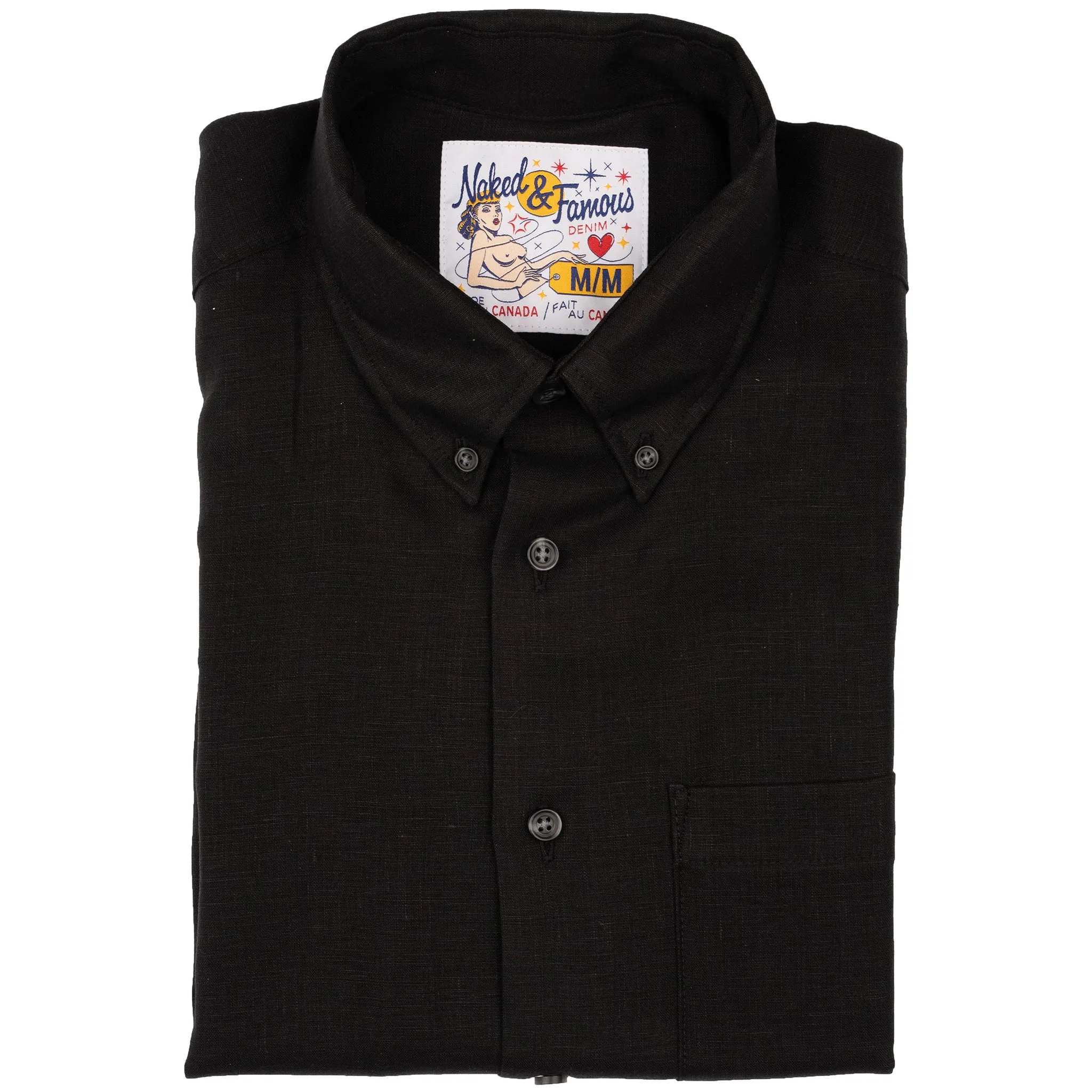 Fine French Linen Canvas Shirt in Black - Easy Fit