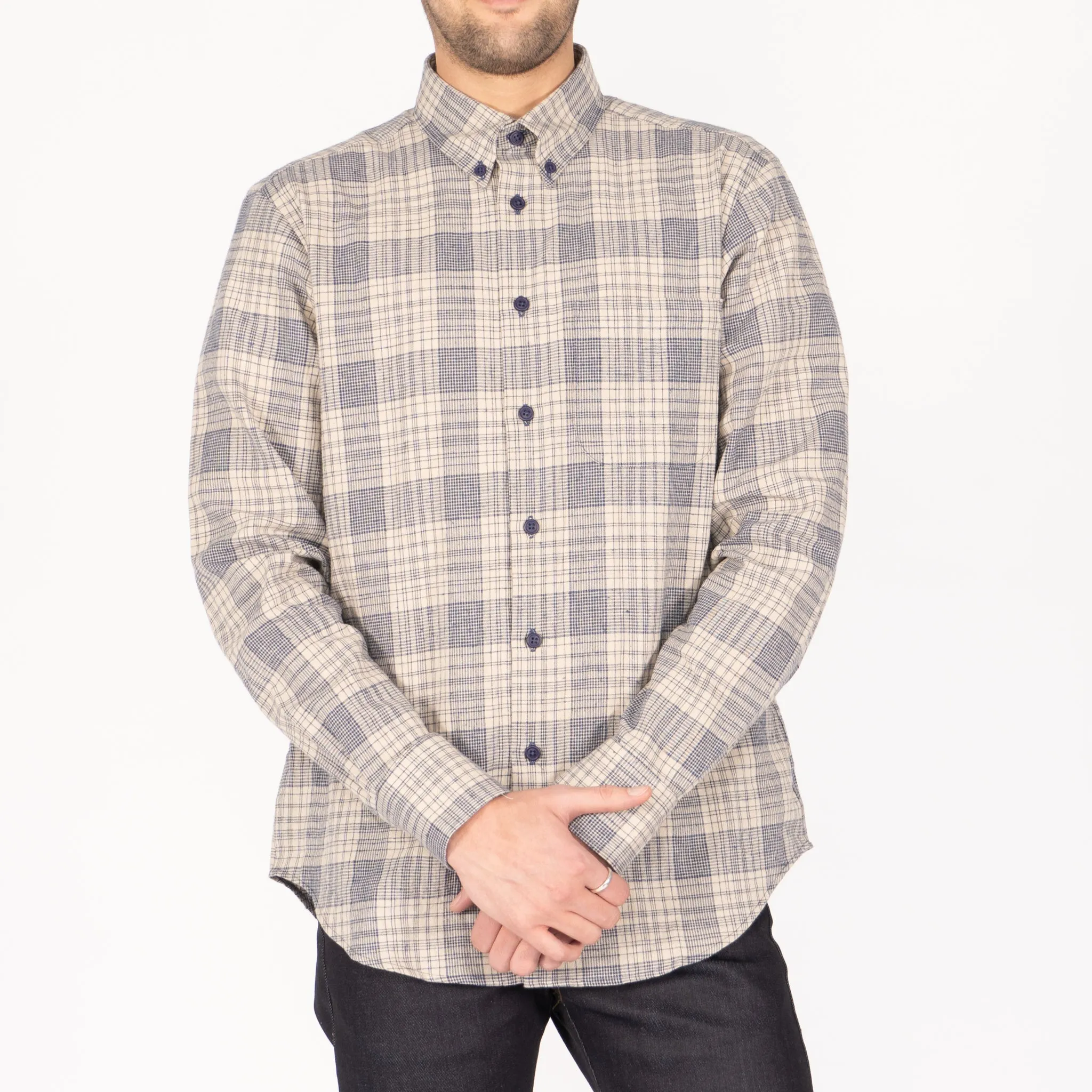 Easy Shirt - Linen Cotton Check -Blue