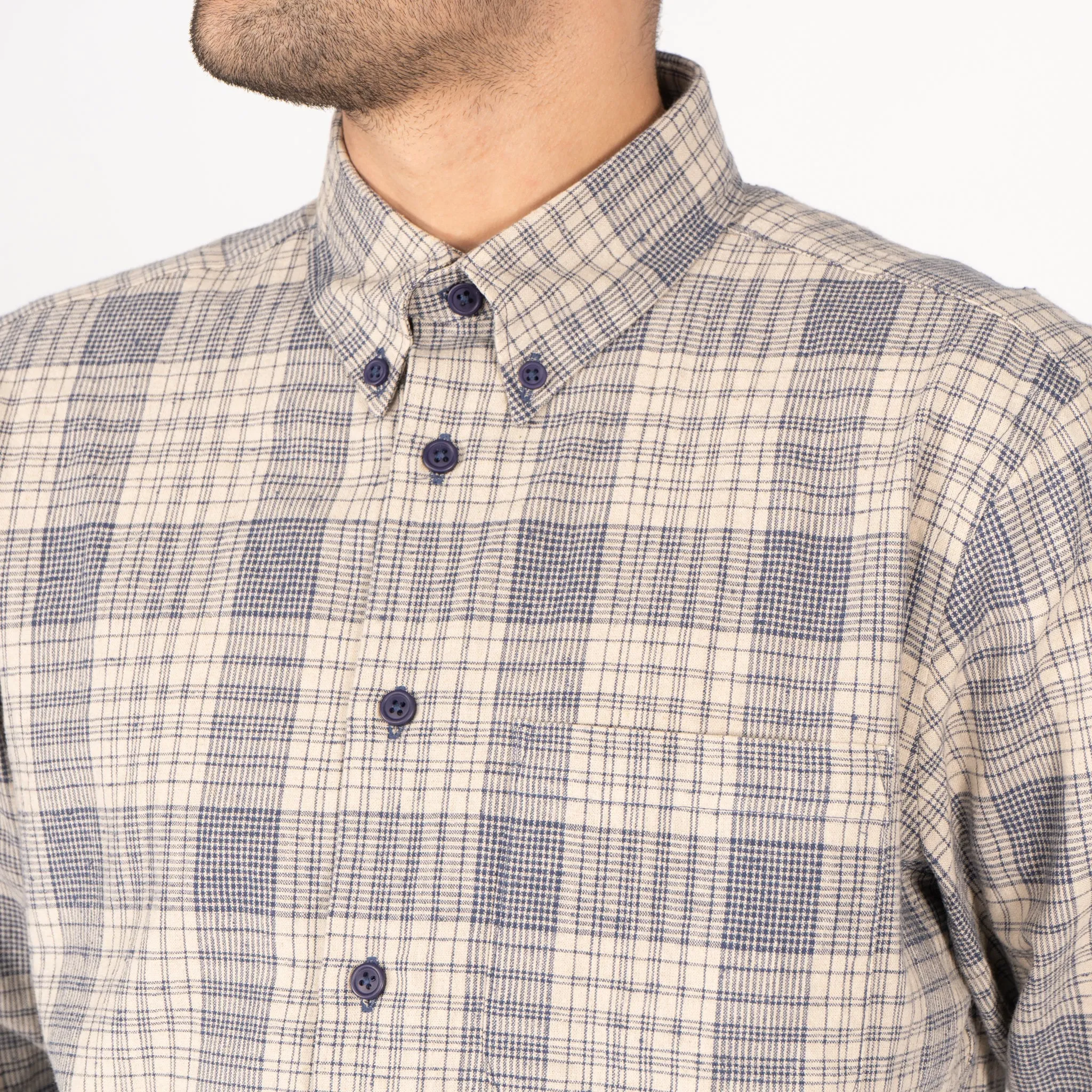 Easy Shirt - Linen Cotton Check -Blue