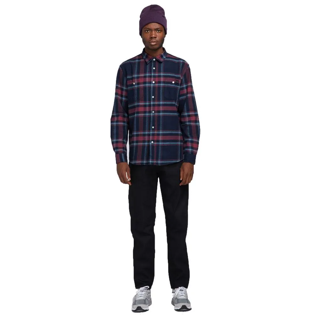 Mens Oxblood Red and Purple Plaid Flannel Shirt by Edwin Labour