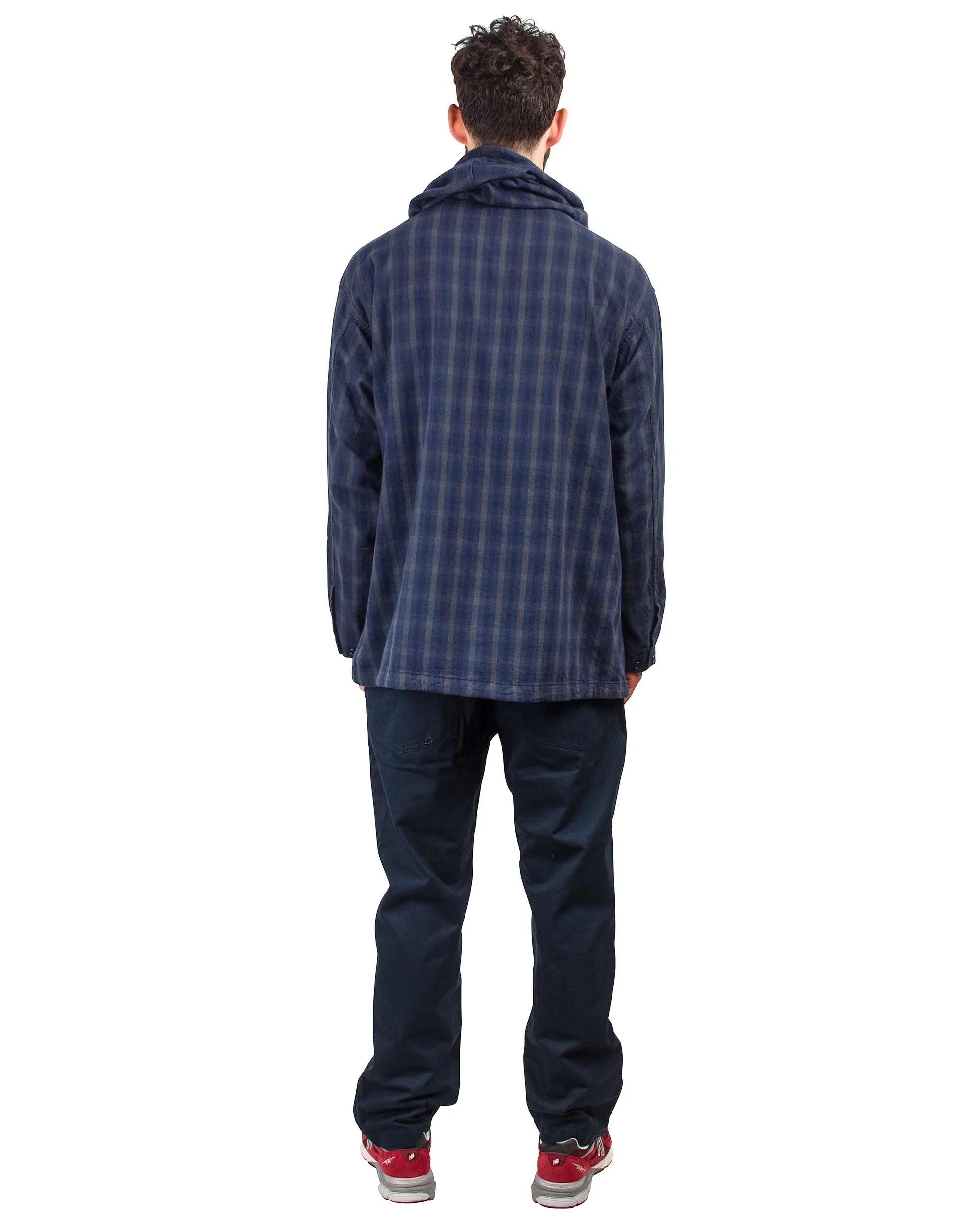 Navy/Grey Cotton Flannel Plaid Engineered Garments Cagoule Shirt - Enhanced Title