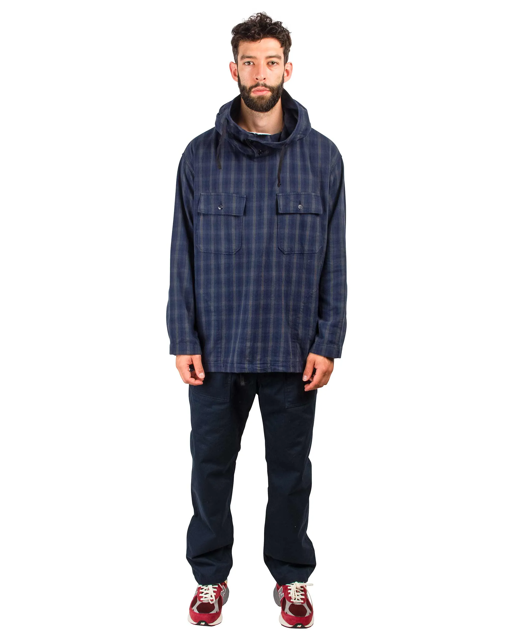 Navy/Grey Cotton Flannel Plaid Engineered Garments Cagoule Shirt - Enhanced Title
