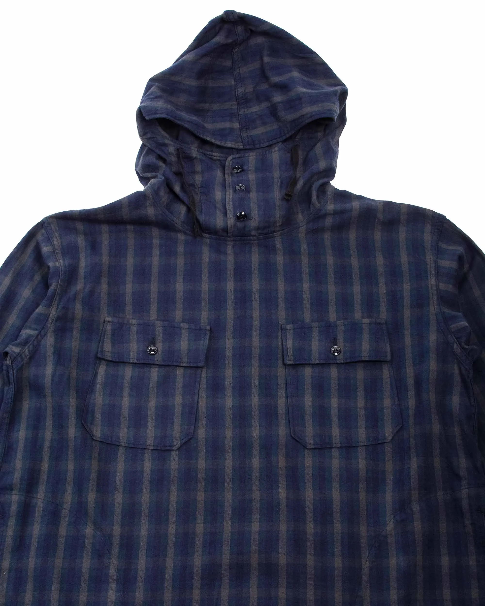 Navy/Grey Cotton Flannel Plaid Engineered Garments Cagoule Shirt - Enhanced Title