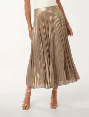 Estellas Elegant Metallic Pleated Maxi Skirt