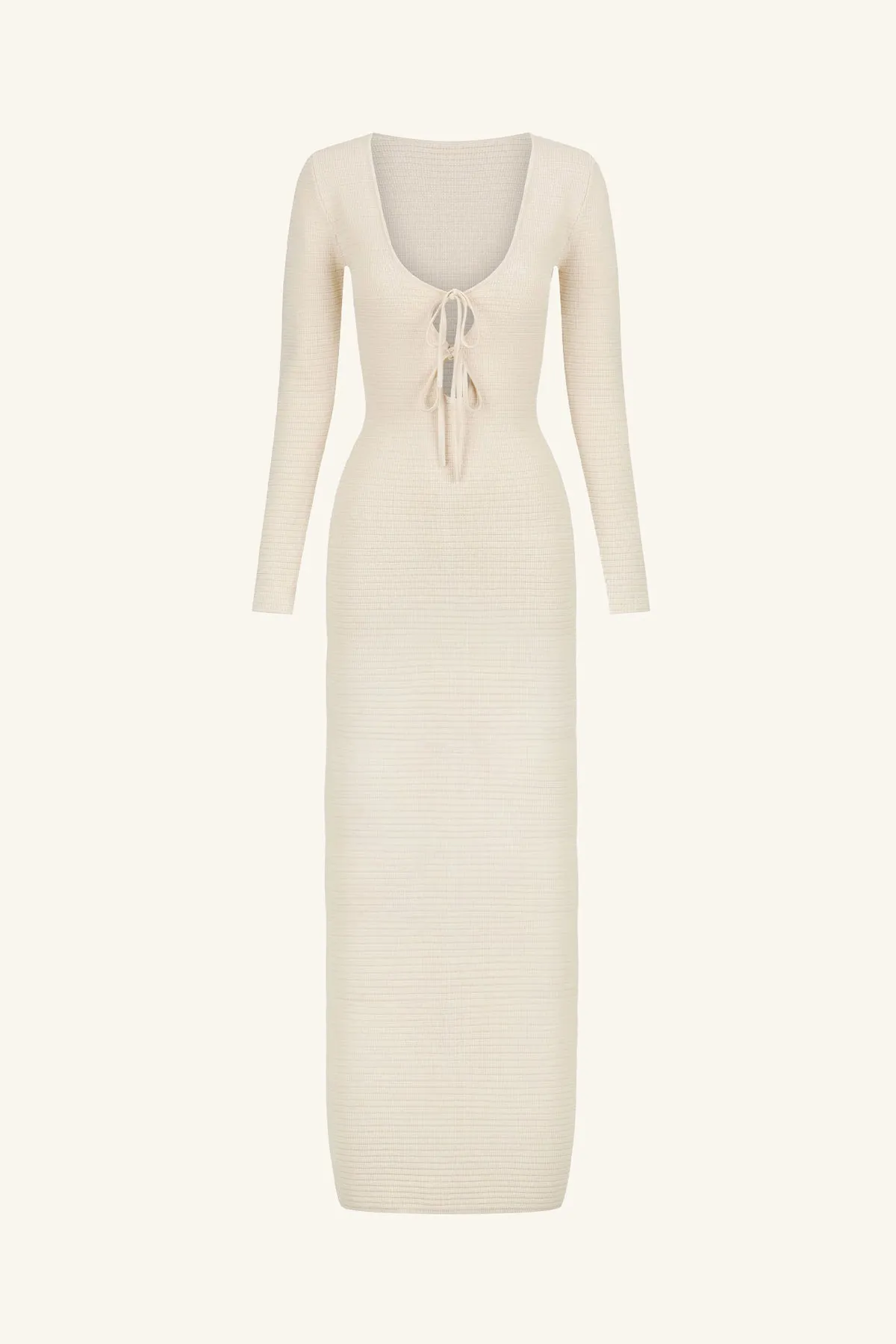 EVE LONG SLEEVE KEYHOLE MIDI DRESS - BONE