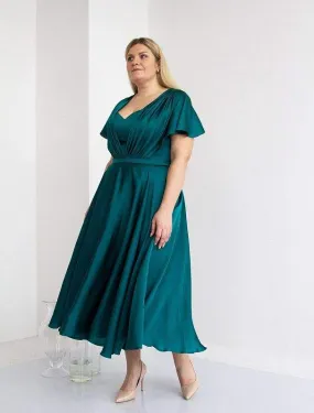 Faced Green Evening Dress